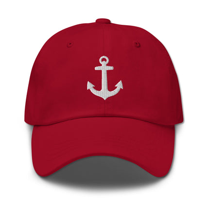 Embroidered anchor baseball cap featuring nautical marine symbols and classic dad hat style.