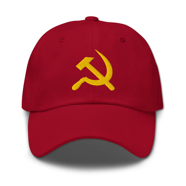 Embroidered hammer and sickle communist symbol baseball cap dad hat.
