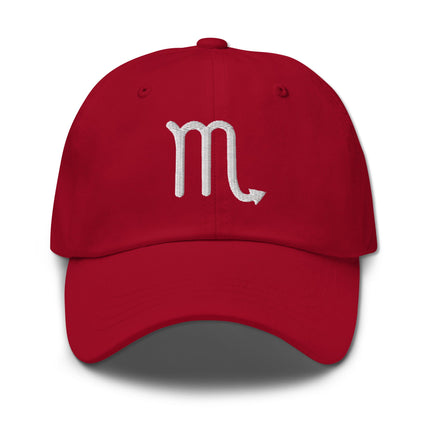 Embroidered Scorpio zodiac baseball cap featuring the astrology symbol dad hat.