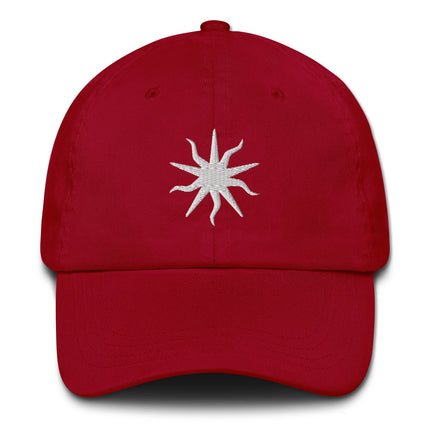 Occult sun embroidered dad hat featuring a wavy sun graphic on unstructured cotton cap.