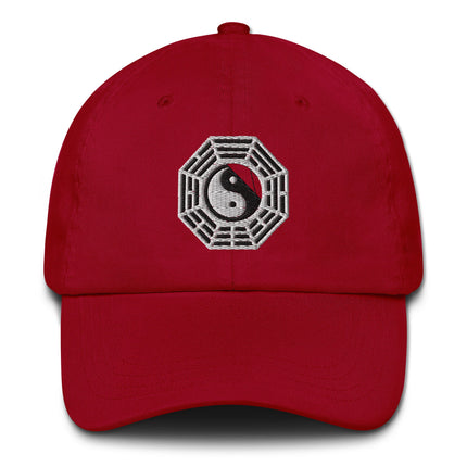 Embroidered baseball cap featuring Bagua, Yin Yang, and eight trigrams symbols design.