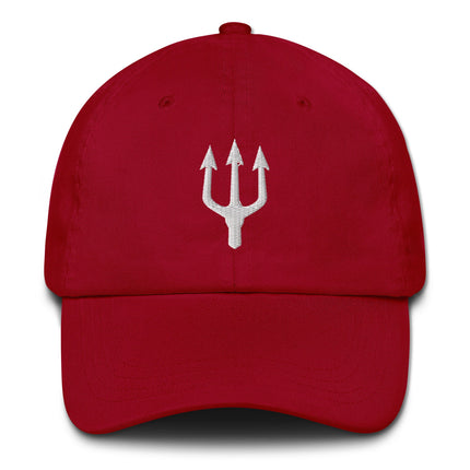 Embroidered trident dad hat baseball cap featuring the Poseidon sea god symbol.