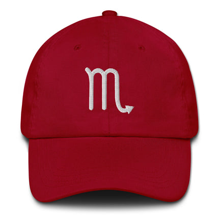 Embroidered Scorpio zodiac baseball cap dad hat with astrology symbol.