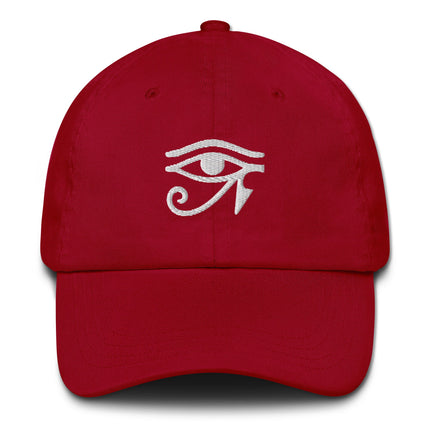 Embroidered Eye of Ra baseball cap featuring the ancient Egyptian protection symbol.