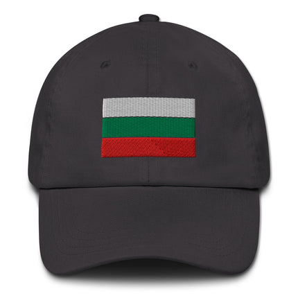 Embroidered Bulgarian flag baseball cap featuring white, green, and red national stripes.