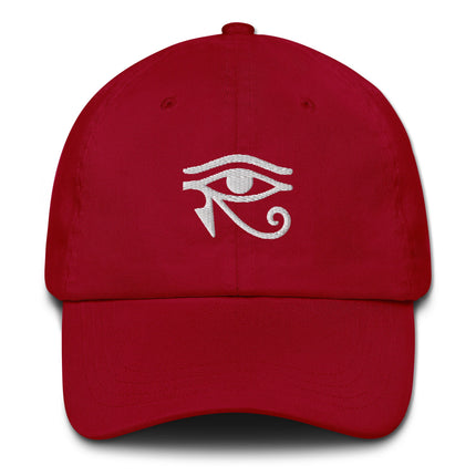 Eye of Horus embroidered baseball cap featuring ancient Egyptian protection symbol.