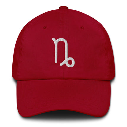 Embroidered Capricorn zodiac symbol baseball cap dad hat for astrology lovers.