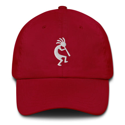 Kokopelli embroidered baseball cap featuring a native flute player design.