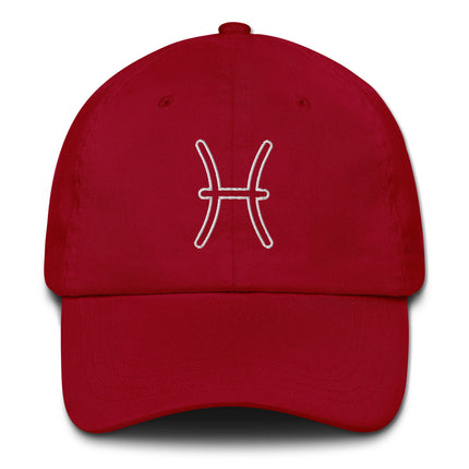 Embroidered Pisces zodiac sign outline baseball cap.
