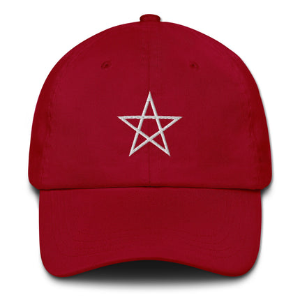 Cotton dad hat featuring an embroidered pentagram witchcraft symbol on a structured cotton cap.