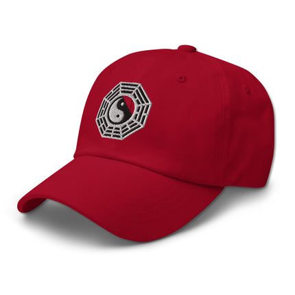 Embroidered Bagua Yin Yang Eight Trigrams baseball cap featuring Chinese cosmic philosophy symbols.