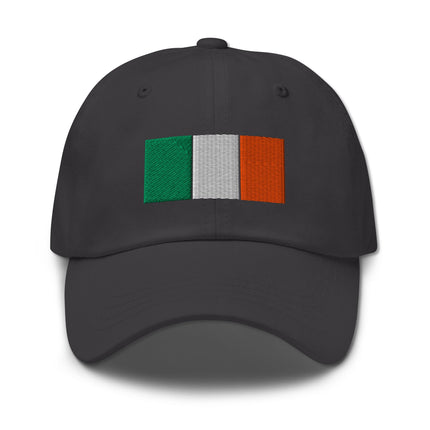 Embroidered Irish Flag baseball cap in green, white, and orange tricolor cotton dad hat style.