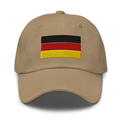 German flag baseball cap with embroidered black, red, and yellow stripes.