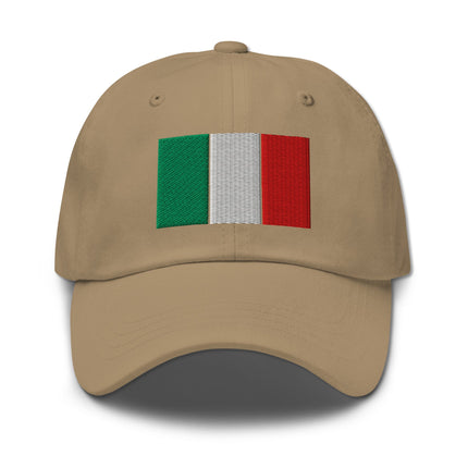 Embroidered Italian flag baseball cap featuring green, white, and red national colors.