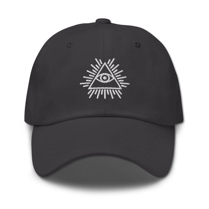 Embroidered Eye of Providence dad hat with all-seeing eye design.