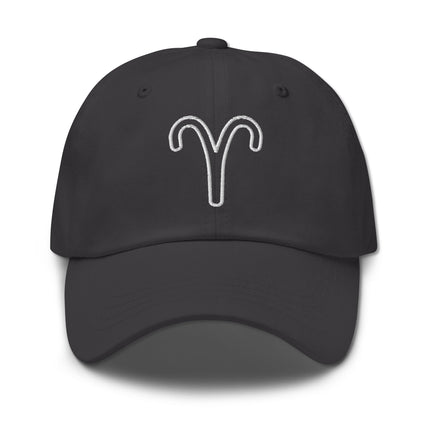 Embroidered Aries zodiac symbol baseball cap featuring the astrological sign outline.
