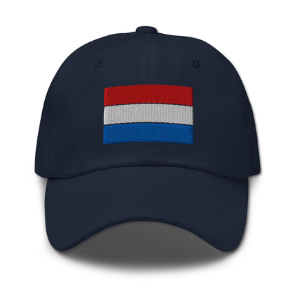 Embroidered Netherlands flag dad hat on an unstructured baseball cap for Dutch pride.