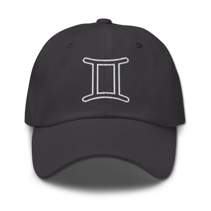 Embroidered Gemini zodiac symbol dad hat baseball cap for astrology lovers.