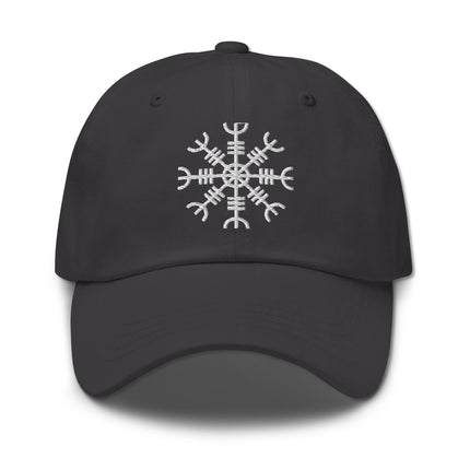 Embroidered Viking helmet cap featuring the Aegishjalmur helm design for Norse fans.