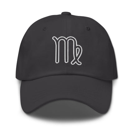 Black embroidered Virgo zodiac outline on an astrology symbol baseball cap.