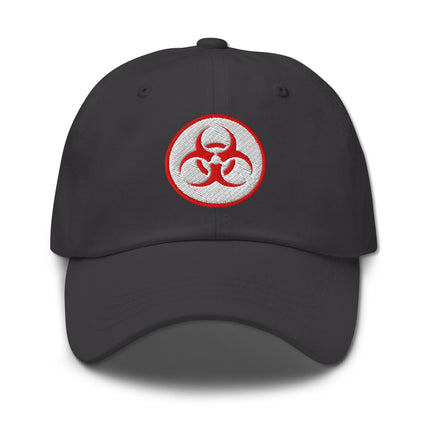 Red Biohazard Symbol Baseball Cap | Embroidered Danger Warning Hat