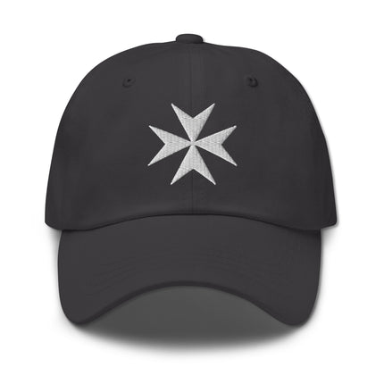 Embroidered Maltese Cross baseball cap featuring the Knights Hospitaller symbol.