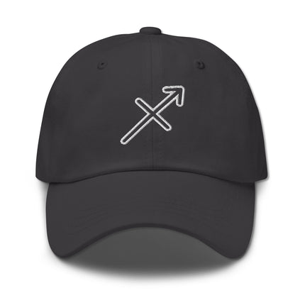 Embroidered Sagittarius zodiac outline dad cap featuring the archer symbol for astrology lovers.
