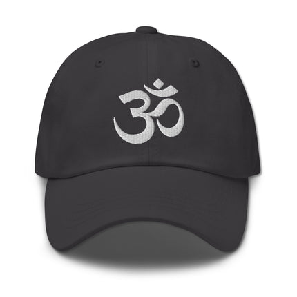Embroidered Aum Om symbol dad cap featuring Hindu spirituality design for mindfulness.