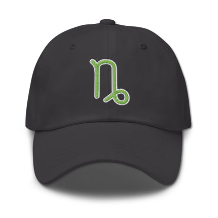 Embroidered green baseball cap featuring the Capricorn zodiac symbol for astrology lovers.