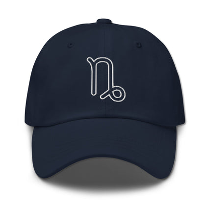 Embroidered Capricorn zodiac symbol outline dad cap for astrology lovers.