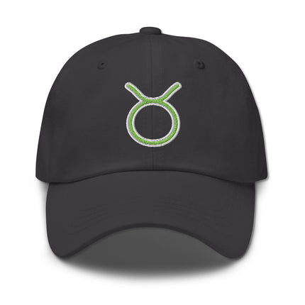 Embroidered green baseball cap featuring the Taurus zodiac sign for astrology lovers.