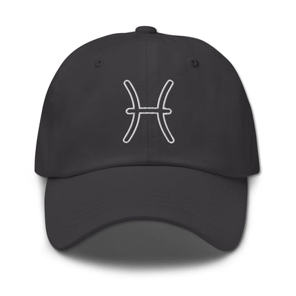 Pisces zodiac outline embroidery on a stylish baseball cap.