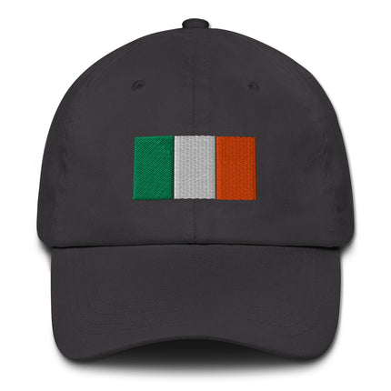 Embroidered Irish flag baseball cap in cotton fabric with tricolor design.