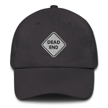 Embroidered dead end road sign warning symbol baseball cap dad hat.