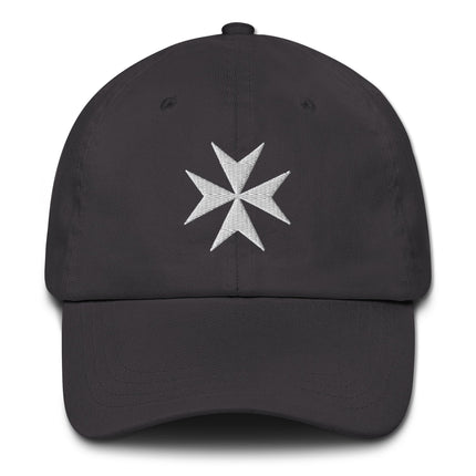 Embroidered Maltese Cross baseball cap featuring the Knights Hospitaller symbol.