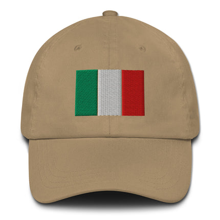 Embroidered Italian flag baseball cap featuring green, white, and red national colors.