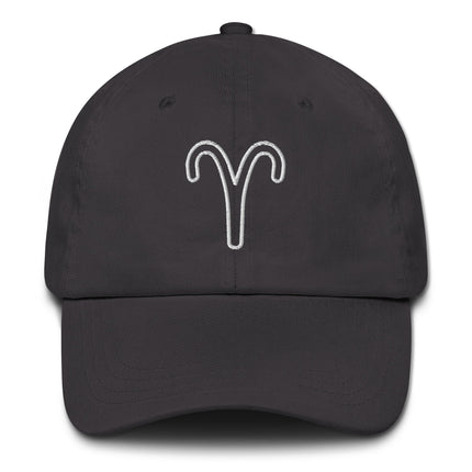 Embroidered Aries zodiac symbol baseball cap with minimalist constellation design.