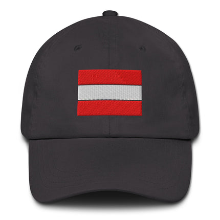 Embroidered Austrian flag baseball cap featuring the iconic red-white-red country design.