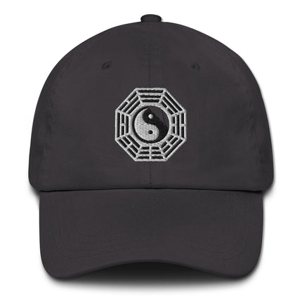 Baseball cap with embroidered Bagua, Yin Yang, and Eight Trigrams symbols.