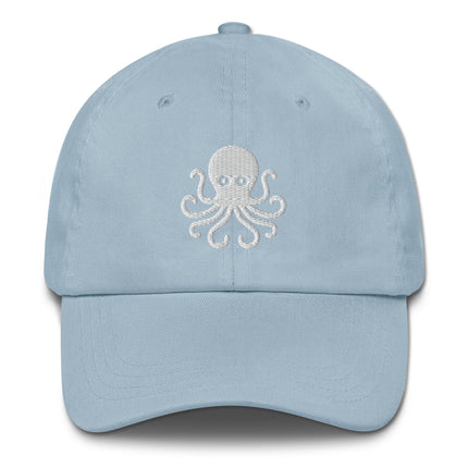 Nautical dad hat featuring an embroidered octopus design on an unstructured baseball cap.