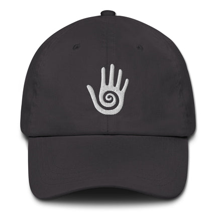 Embroidered baseball cap with the sacred Hopi Healing Hand Symbol design.