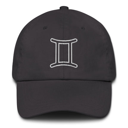 Embroidered dad hat featuring the Gemini zodiac sign for astrology lovers.
