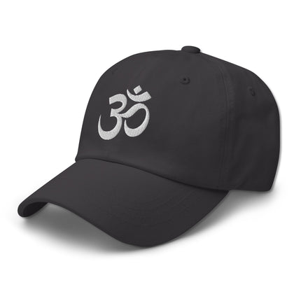 Hindu Om embroidered baseball cap for men, symbolizing mindfulness and peace.