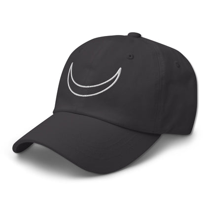 Crescent moon embroidered baseball cap featuring a celestial lunar symbol design.