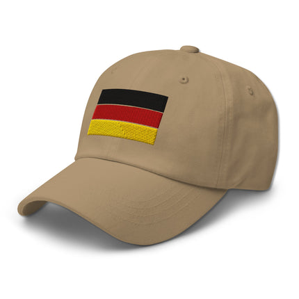 Embroidered German flag baseball cap featuring black, red, and gold stripes.