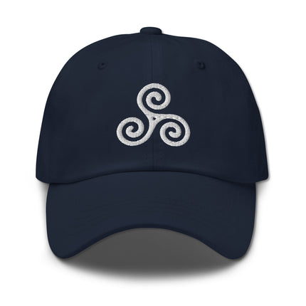 Embroidered Celtic Triskele spiral dad hat with classic baseball cap style.