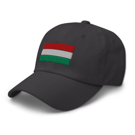 Embroidered Hungarian flag baseball cap showing national pride in red, white, and green.