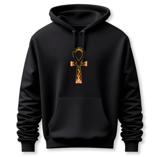Flaming Ankh Hoodie | Ancient Egyptian Mythology Symbol Unisex Pullover V4
