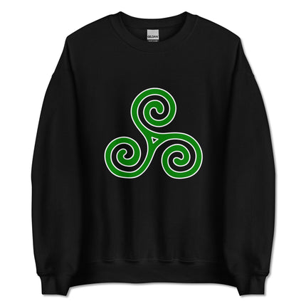 Celtic triskelion knot spiral pattern printed on an Irish pullover sweatshirt.