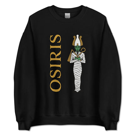 Osiris Egyptian God Mummy graphic on a unisex pullover sweatshirt featuring ancient mythology art.